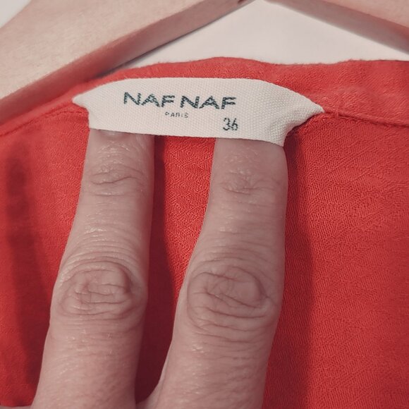NAF NAF Women's Red Relaxed Fit Zipper V-neck Cap Sleeve Casual Blouse Size 36 - Picture 7 of 11